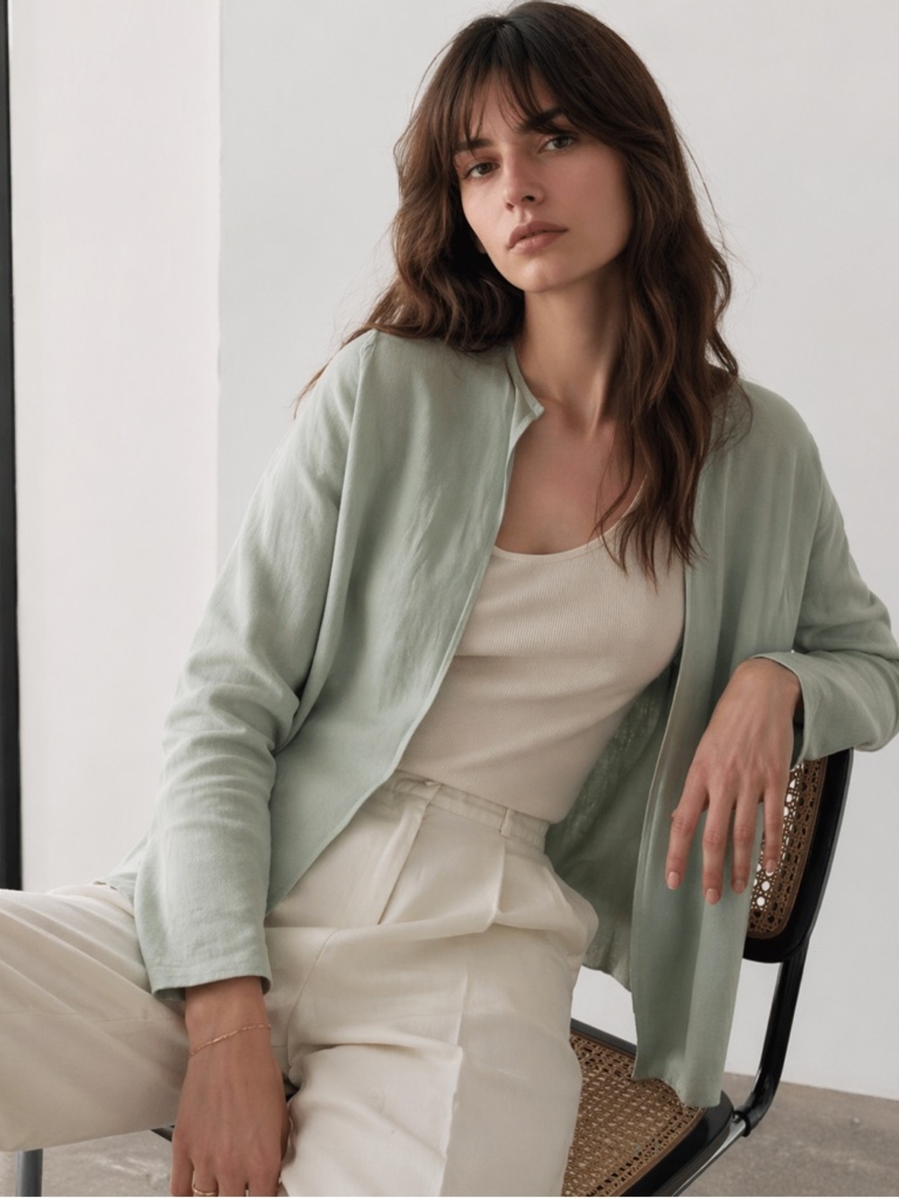 CELINE Paris Mint Viscose Cardigan Size 40 – Made in Italy – Minimalist Luxury